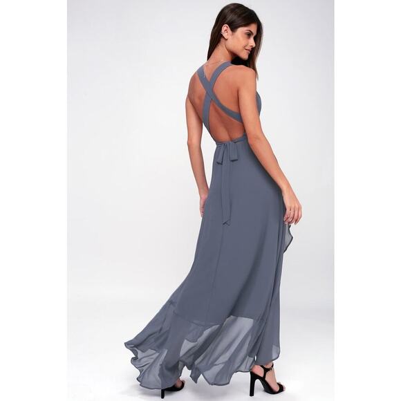 Lulus Wrap of Luxury Denim Blue Convertible High-Low Maxi Dress Size XL 0600S - Picture 3 of 16
